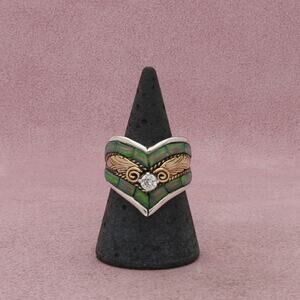 navajo sterling silver & gold filled silver ray vintage opal & cz ring size 9